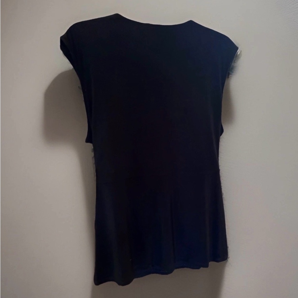 CHAUS New York Black Sleeveless Wrap Blouse with Gold Zipper Shoulder Accents - Picture 3 of 9